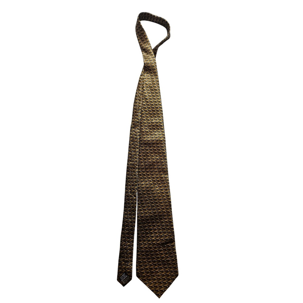 Keith Daniels Gold‎ Navy Blue Geometric Basketweave 100% Silk Hand Made Necktie